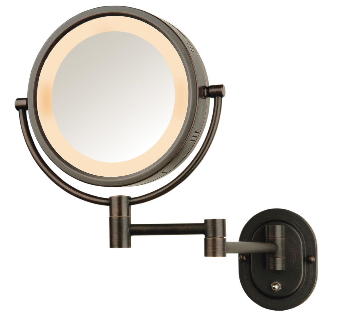 Jerdon Wall-Mounted Bronze Makeup Mirror With Led, 5X/1X Magnification, 14” Extension