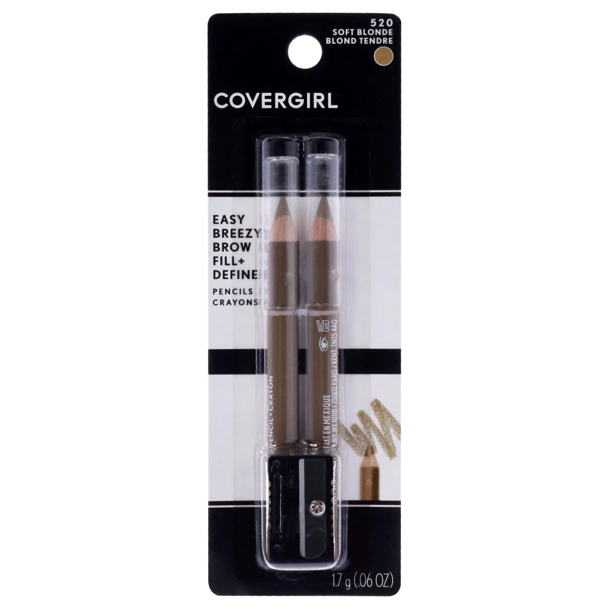 Covergirl Easy Breezy Brow Fill + Define Pencil, Sharpener, Long-Lasting, 520 Soft Blonde