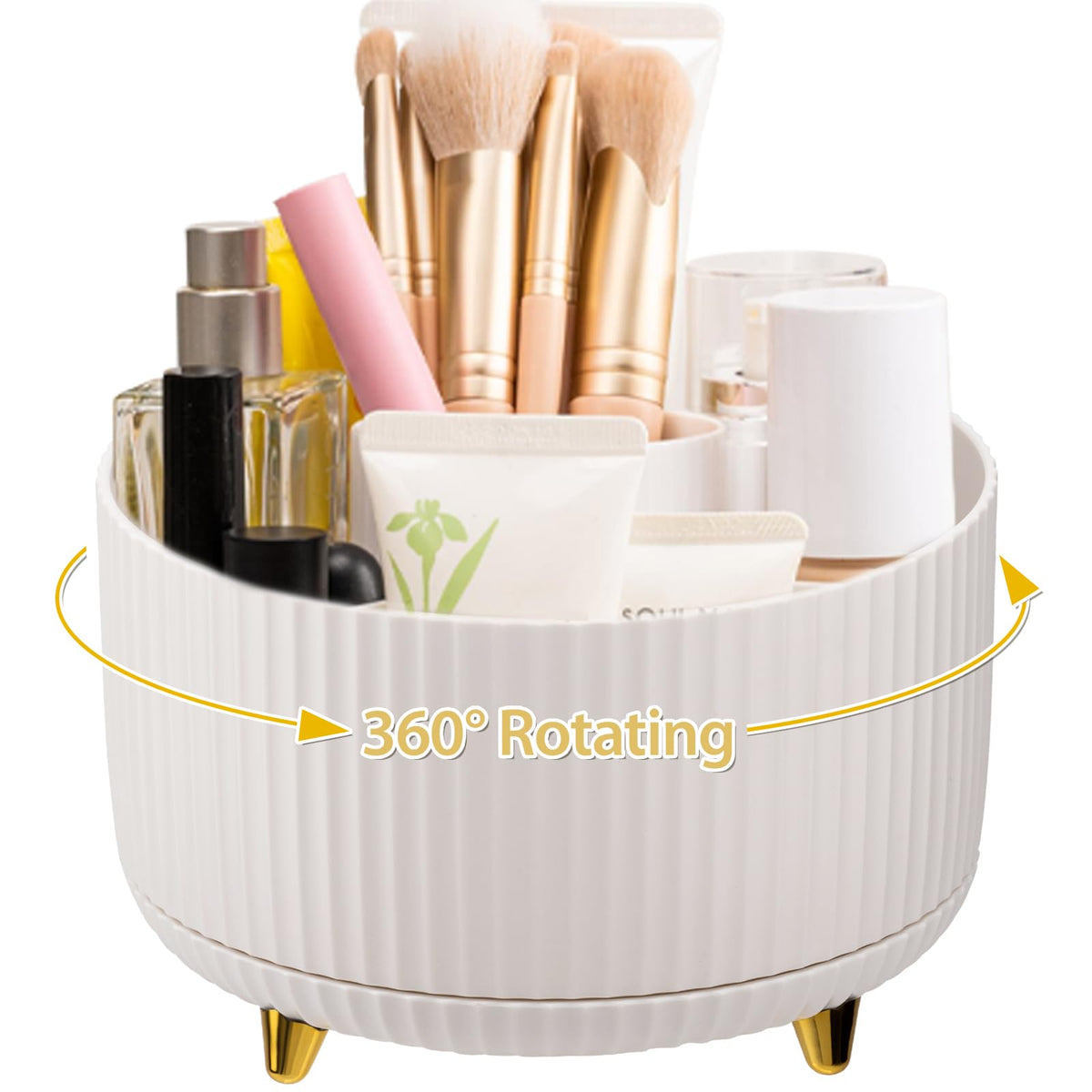 Amrules Multi-Angle Rotating Makeup Brush Holder - White Cosmetic Organizer For Desktop & Bathroom