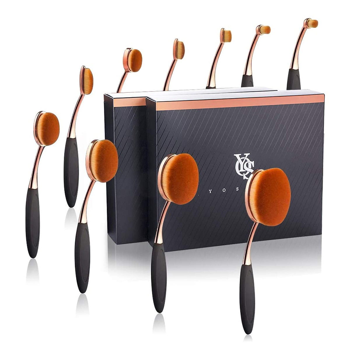 Yoseng 10Pcs Makeup Brushes Set - Professional Oval Toothbrush, Rose Gold, Super Soft Tools