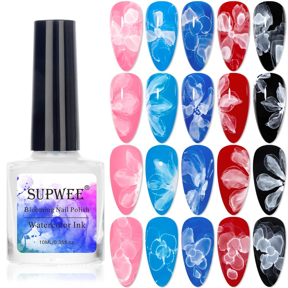 Supwee Marble Watercolor Nail Polish - White Blooming Gel For Diy Nail Art, 10Ml