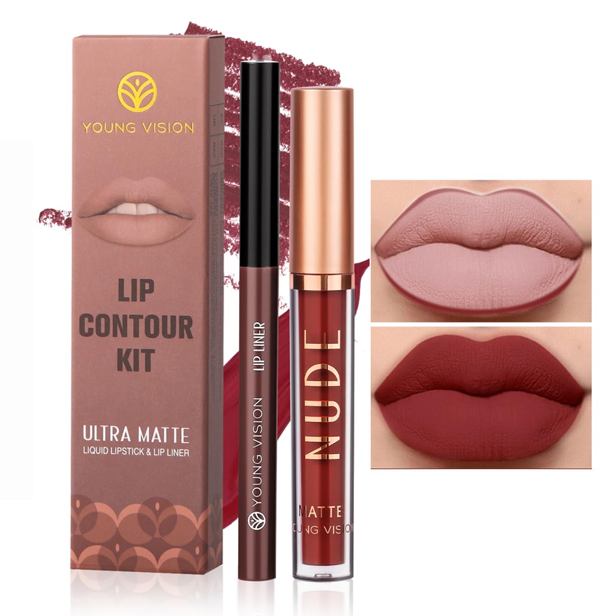 Young Vision Matte Liquid Lipstick & Lip Liner Combo Set - Waterproof, Long-Lasting, 0.07 Oz