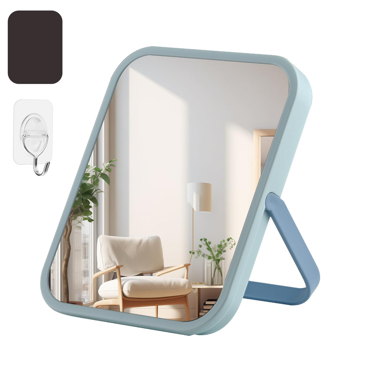 Tooackl Portable Folding Makeup Mirror With Stand - Macaron Blue, Travel & Bathroom Use