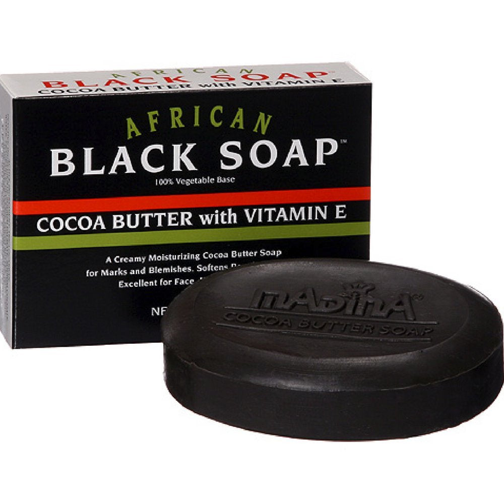 Madina African Black Soap With Cocoa Butter & Vitamin E, 3.5 Oz (Pack Of 8)