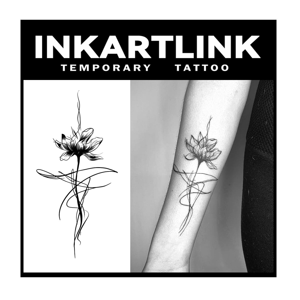 Inkartlink Elegant Lotus Large Semi-Permanent Tattoo - Waterproof, Realistic Adult Design, Lasts 1-2 Weeks