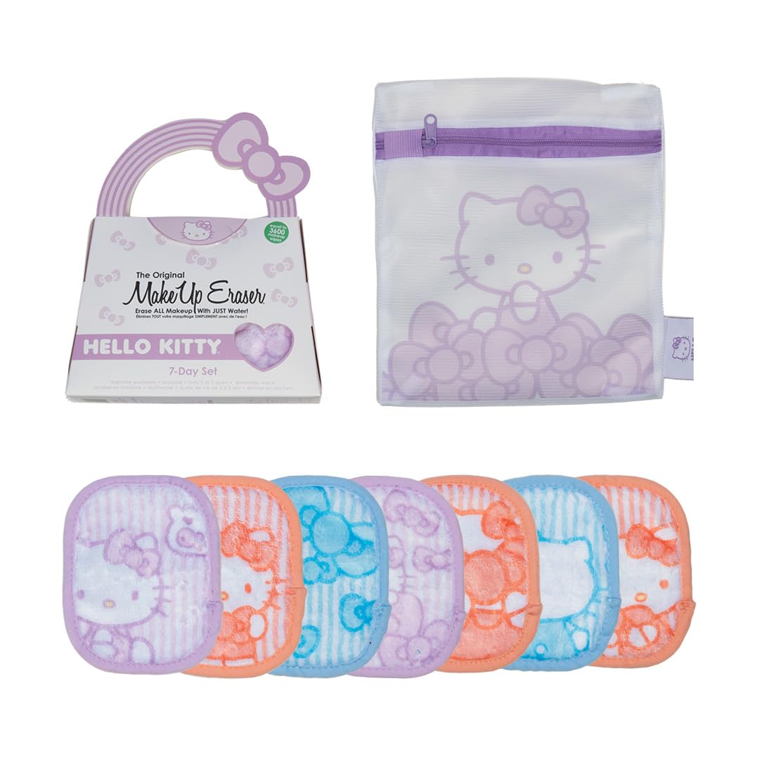 Makeup Eraser Hello Kitty 7-Day Set - Erase All Makeup With Water, 7 Ct, Microfiber Cloths