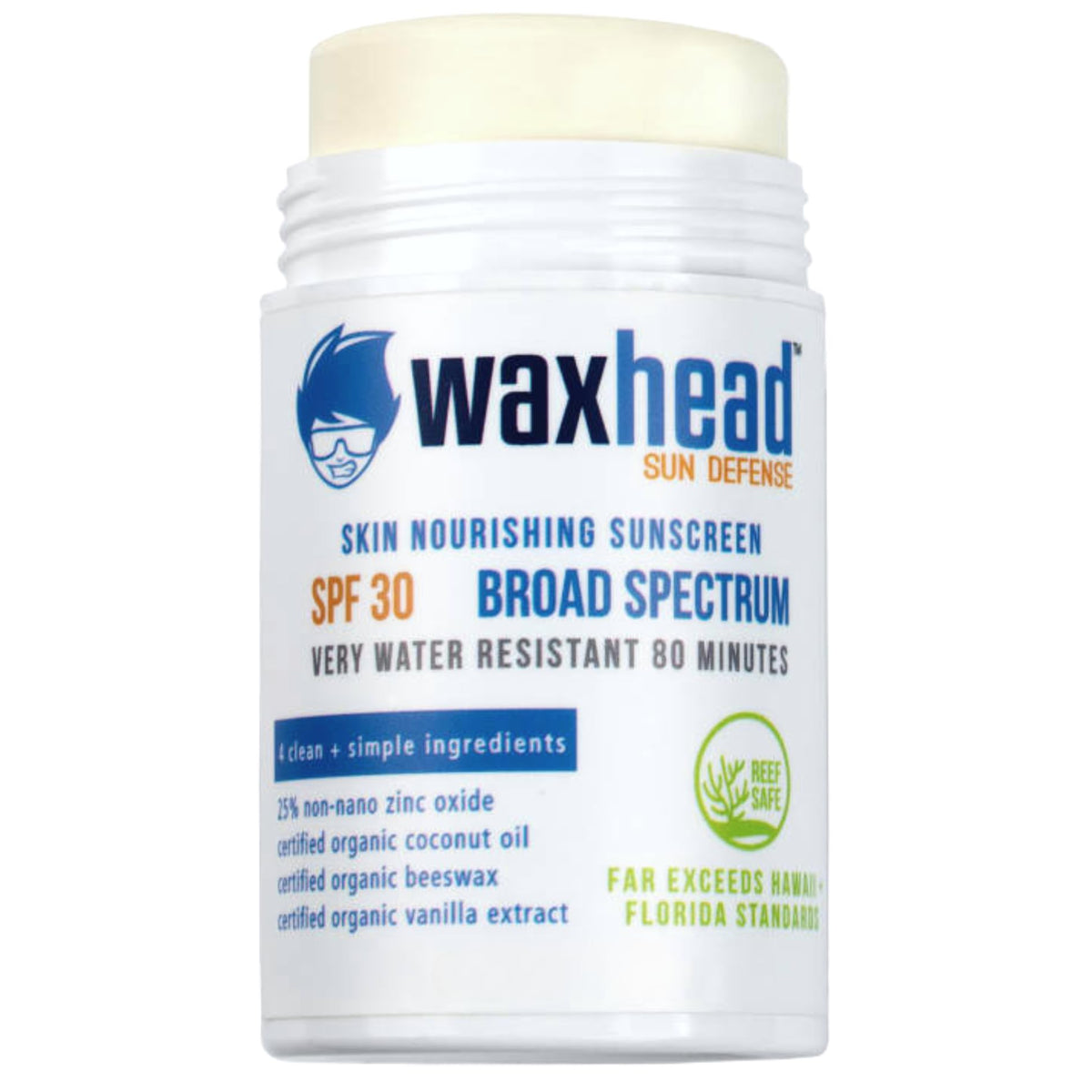 Waxhead Kids Sunscreen Stick Spf 30, Coral Reef Safe, Waterproof Zinc Oxide, 3.7Oz, White