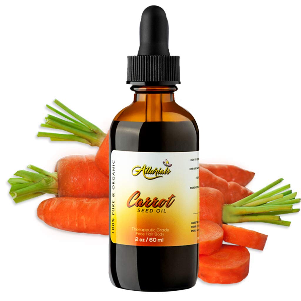 Allurials Carrot Seed Oil 2 Oz - 100% Pure, Organic, Cold Pressed Moisturizer For Skin & Hair