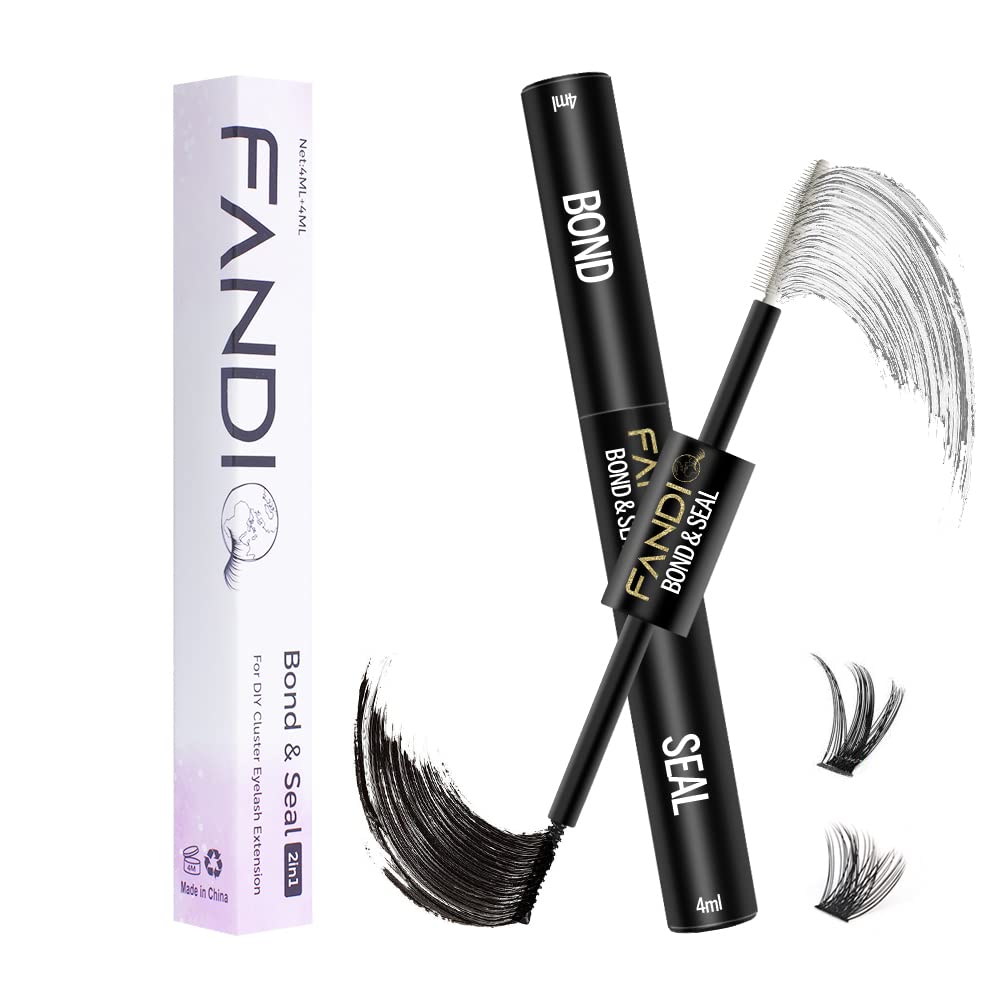 Fandiq Lash Bond And Seal - Waterproof Cluster Eyelash Glue For Sensitive Eyes, 4Ml+4Ml, Black