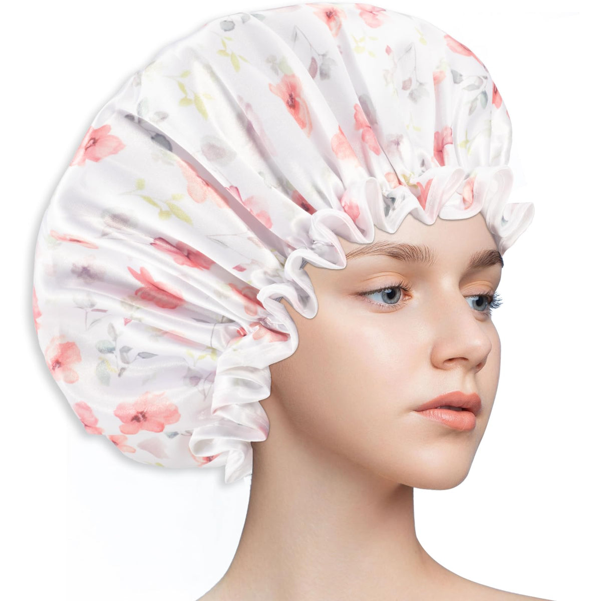 Auban Waterproof Shower Cap For Long Hair - Double Layer, Reusable, Soft Peva Lining