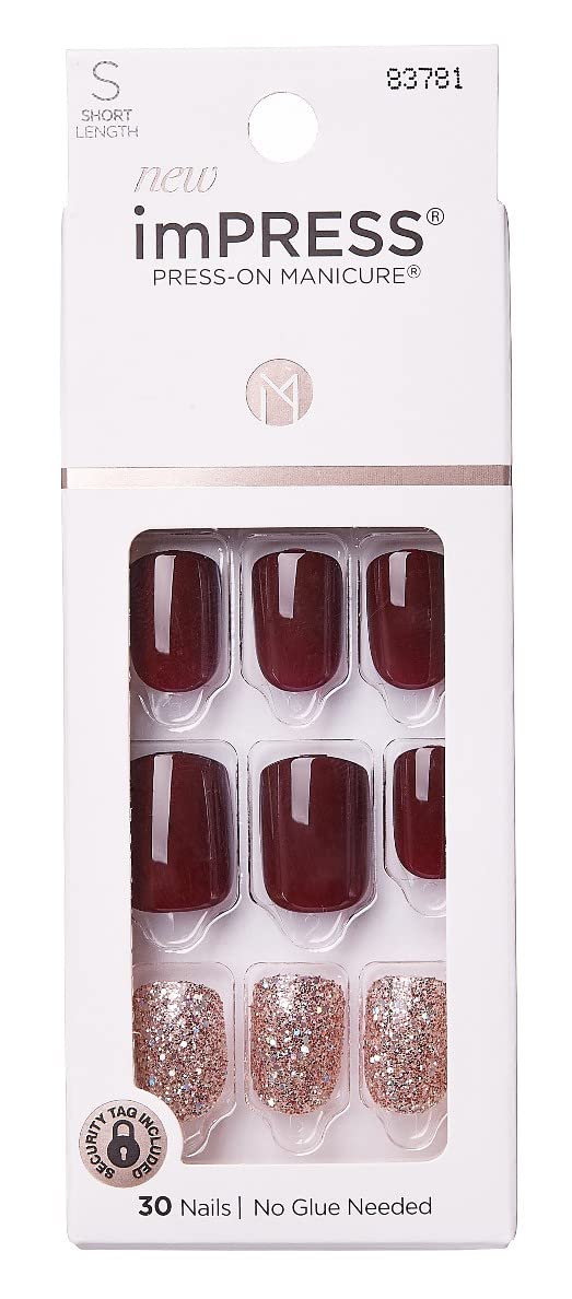 Kiss Impress Press-On Manicure Kit, 30 Count Red & Silver Acrylic Nails, Pack Of 2