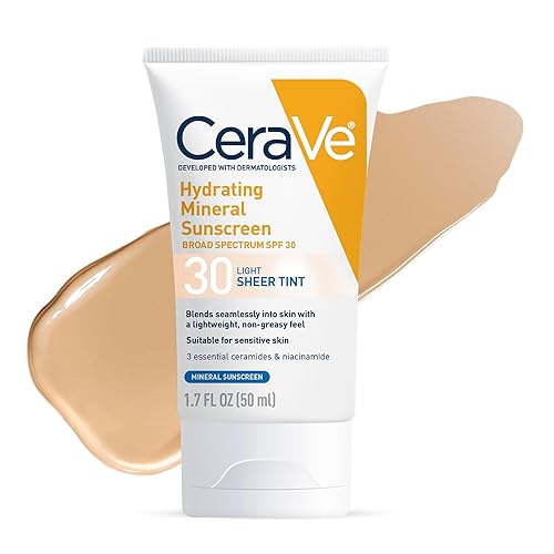 Cerave Hydrating Mineral Sunscreen Spf 30, Tinted Zinc Oxide, Light, 1.7 Oz