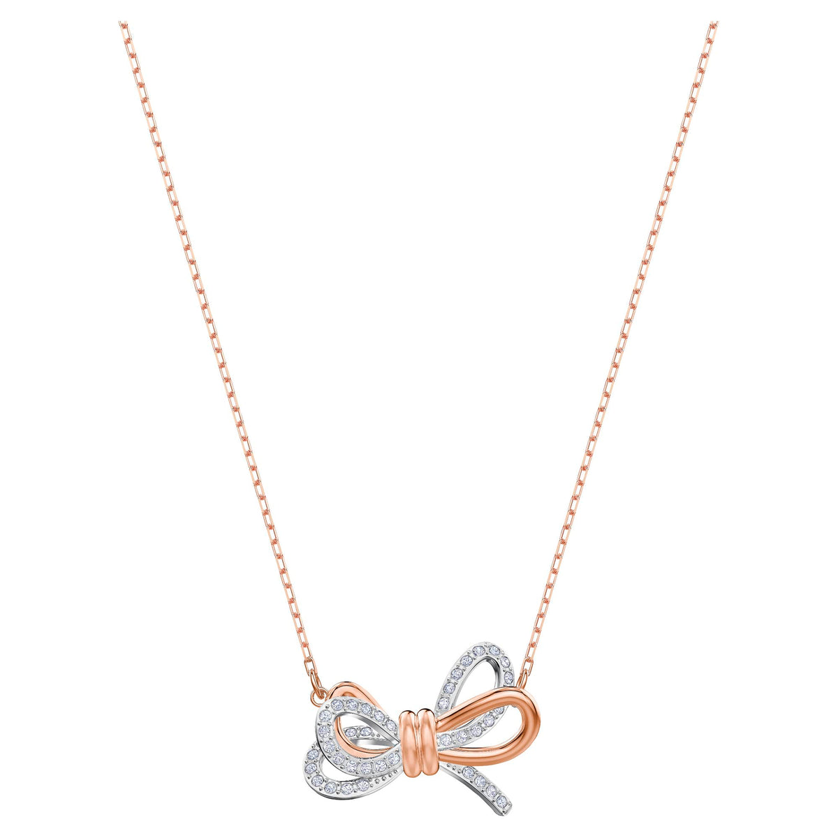 Swarovski Women'S White Crystal Bow Pendant Necklace, Rose-Gold & Rhodium Finish