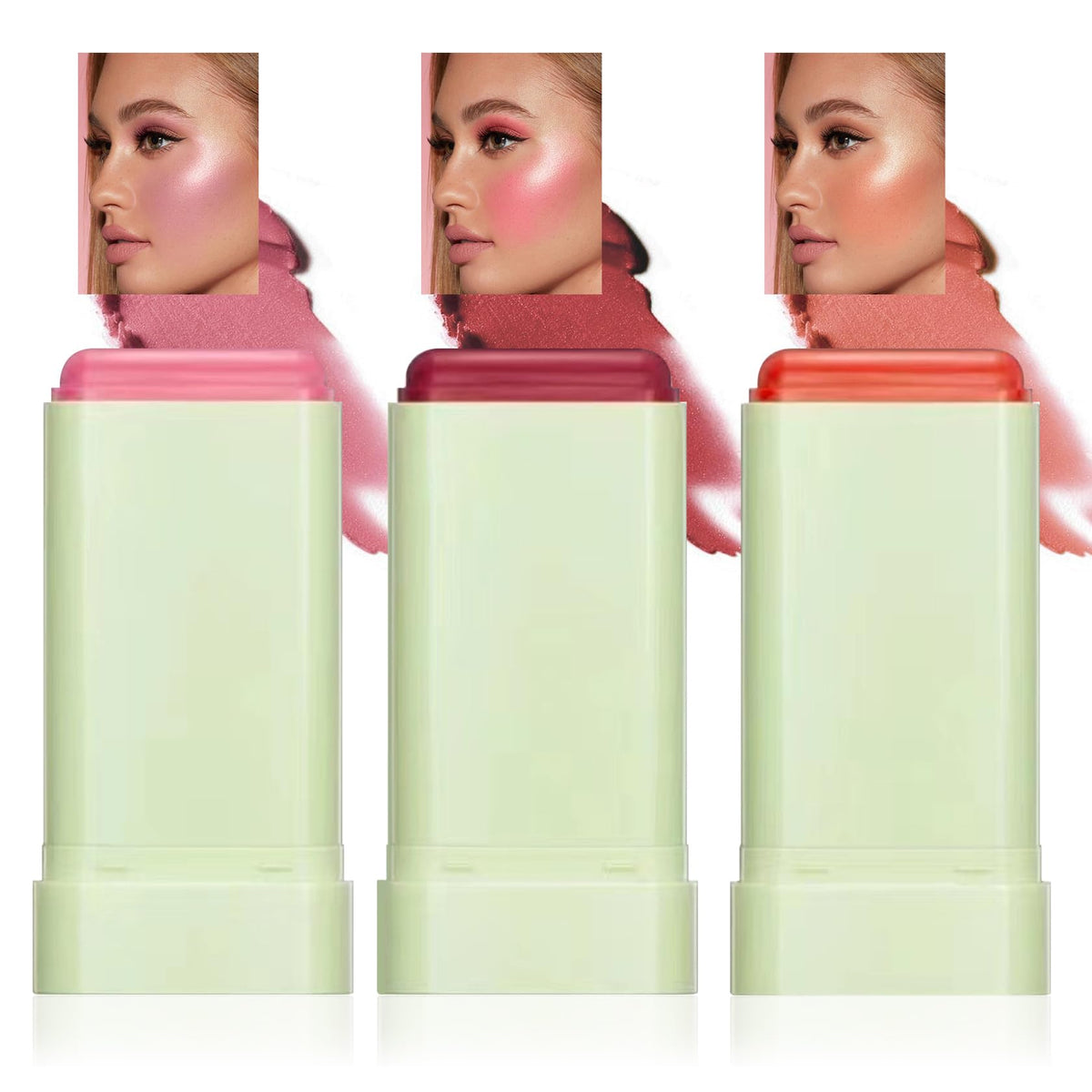 Lzylls 2-In-1 Cream Blush Stick With Brush, Waterproof, Lightweight, Long-Lasting, 3 Pack