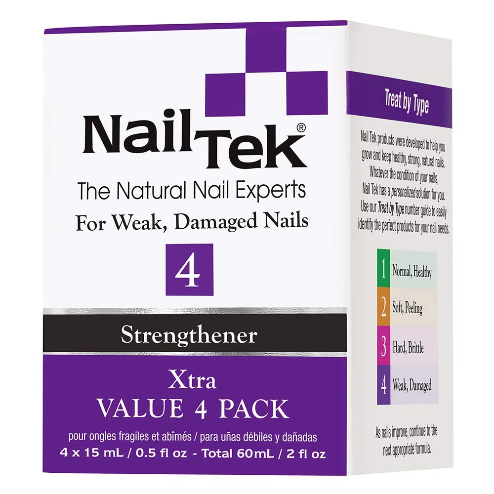 Nail Tek Xtra 4 Nail Strengthener, 0.5 Oz, Value 4-Pack For Weak & Damaged Nails