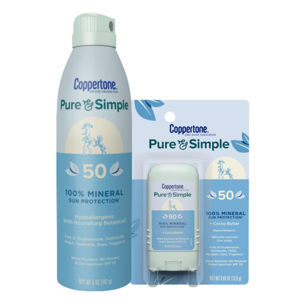 Coppertone Pure And Simple Mineral Sunscreen Spray Spf 50 + Stick For Sensitive Skin, 5.49 Oz