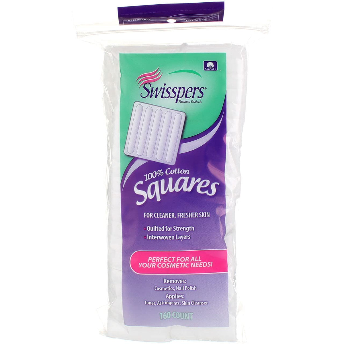 Swisspers Multi Care Cotton Squares - 160 Count Spunlace For Cleaner, Fresher Skin