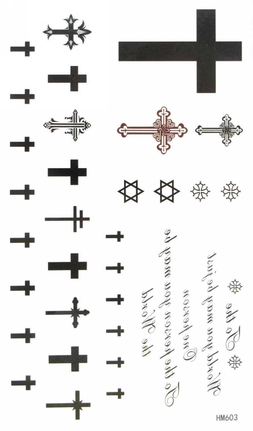 Mapofbeauty Waterproof Cross Temporary Tattoo Sticker Set - 2 Pcs Black Body Art