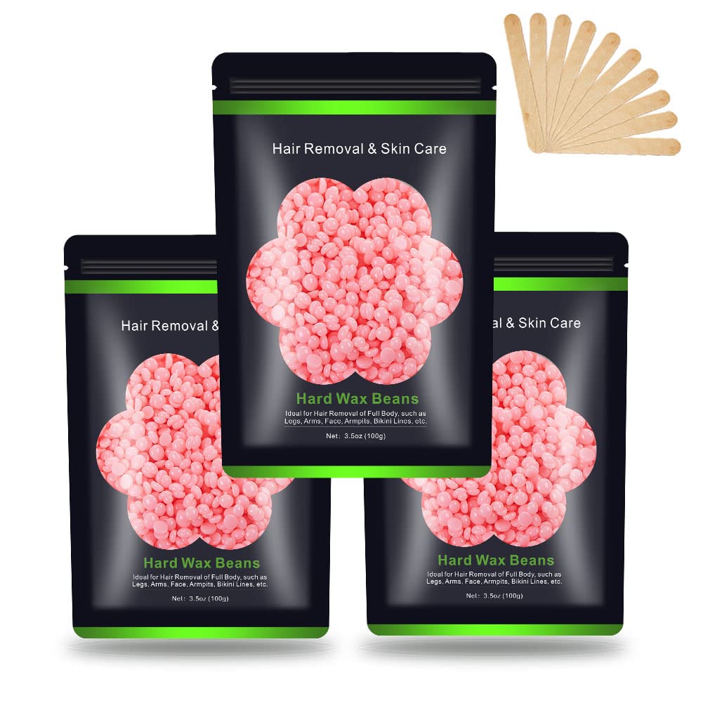 Auperwel Wax Beads for Hair Removal - 10.5oz Pink Hard Wax Beans for Men & Women, Painless Waxing