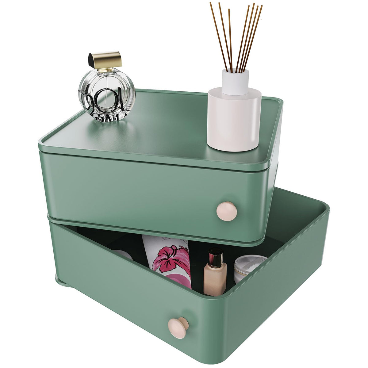 Chancetsui Green Makeup Organizer With Rotating Drawers - Stackable Storage For Cosmetics & Jewelry