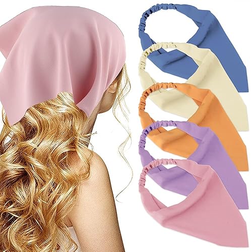 TOBATOBA 5 Pcs Solid Color Chiffon Hairbands - Fashion Boho Headbands for Women and Girls