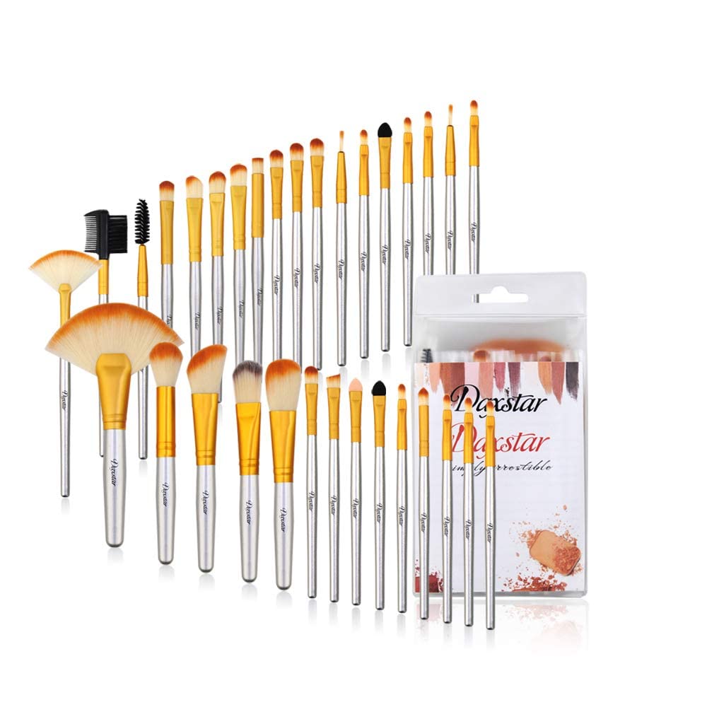 Daxstar Bright Yellow Makeup Brush Set - Professional Cruelty-Free Synthetic Brushes with Bag