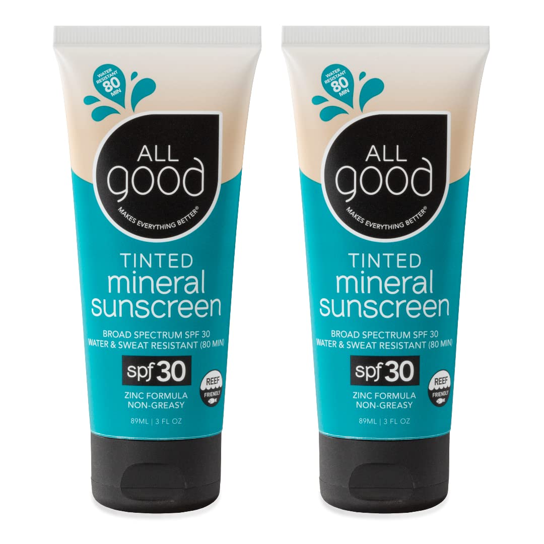 All Good Tinted Mineral Sunscreen Lotion Spf 30, Coral Reef Friendly, 3 Oz (2-Pack)