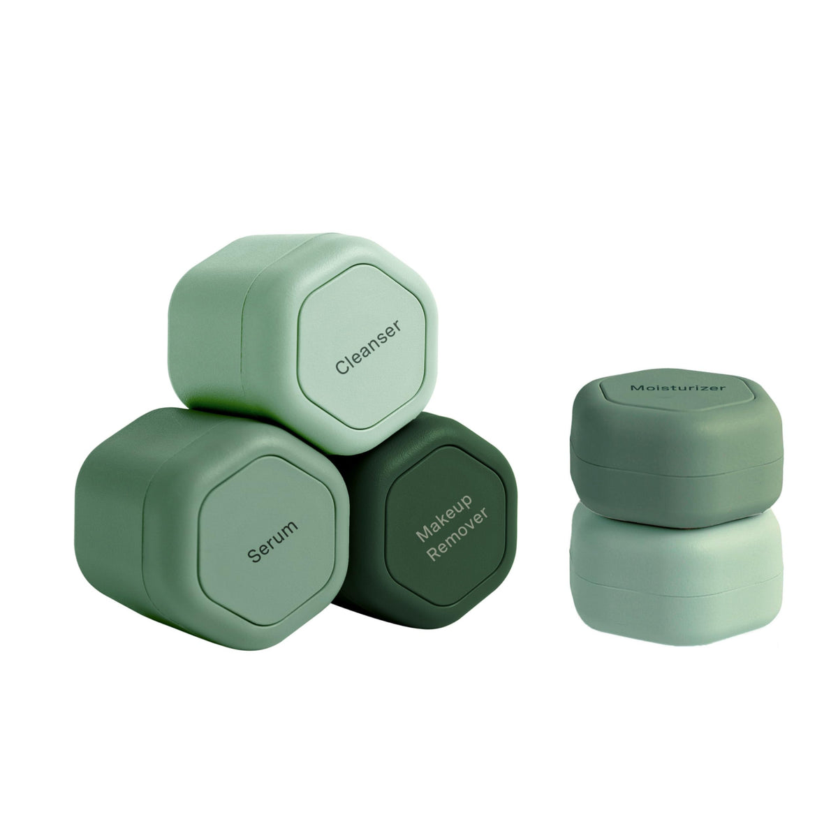 Cadence Evergreen Travel Containers Set - 2 Small & 3 Medium Magnetic Capsules For Skincare