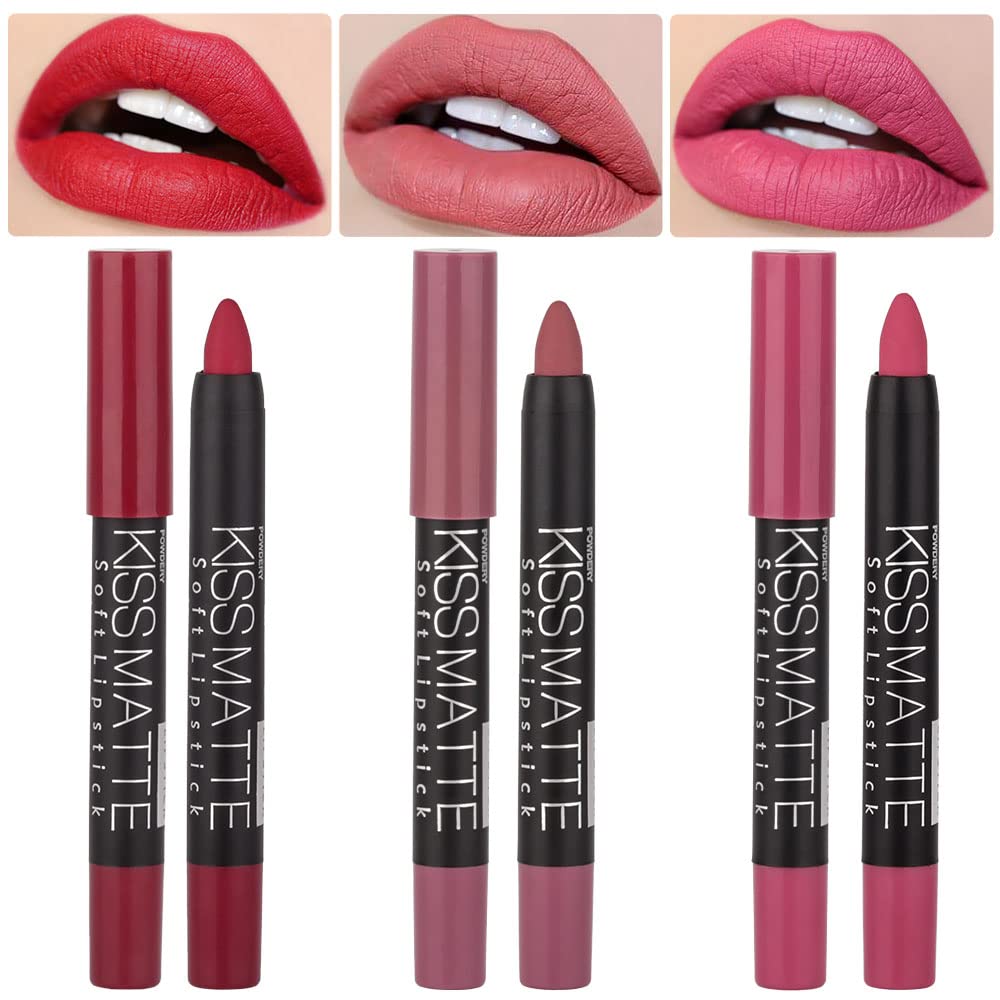 Bingbrush Moisture Smooth Lipstick Set - Matte Velvet Lip Crayon, 3 Colors, Waterproof Stain