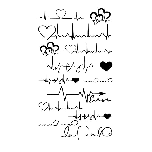 Mapofbeauty 2 Pcs Black Heartbeat Temporary Waterproof Tattoo Stickers - Hm1307