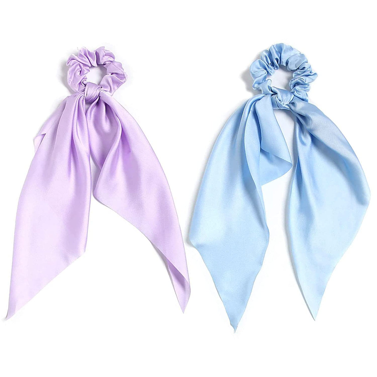 Aileam 2 PCS Satin Silk Hair Scrunchies with Scarf Bow - Blue & Purple Elastic Hair Ties