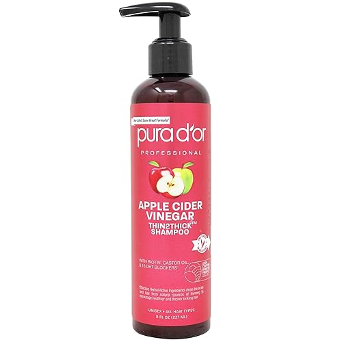 Pura D'Or Apple Cider Vinegar Shampoo 8Oz - Biotin & Castor Oil For Frizz & Split Ends