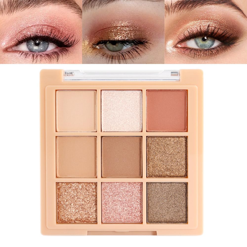 Amy'S Diary Matte Shimmer Nude Pink Eye Shadow Palette - 9 Blendable Shades, Waterproof, Cruelty-Free