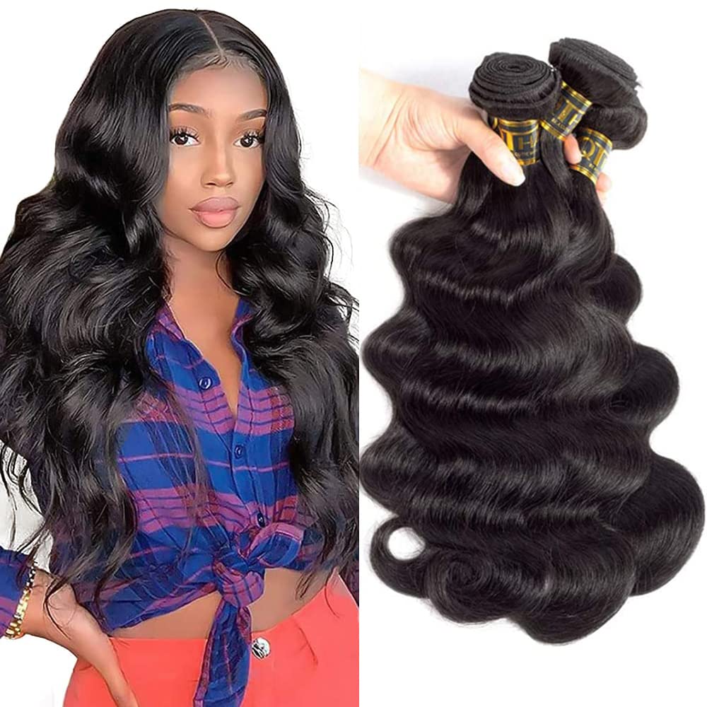 Qthair 12A Brazilian Virgin Hair Body Wave Bundles - 16-22 Inch, 100% Unprocessed, Natural Black