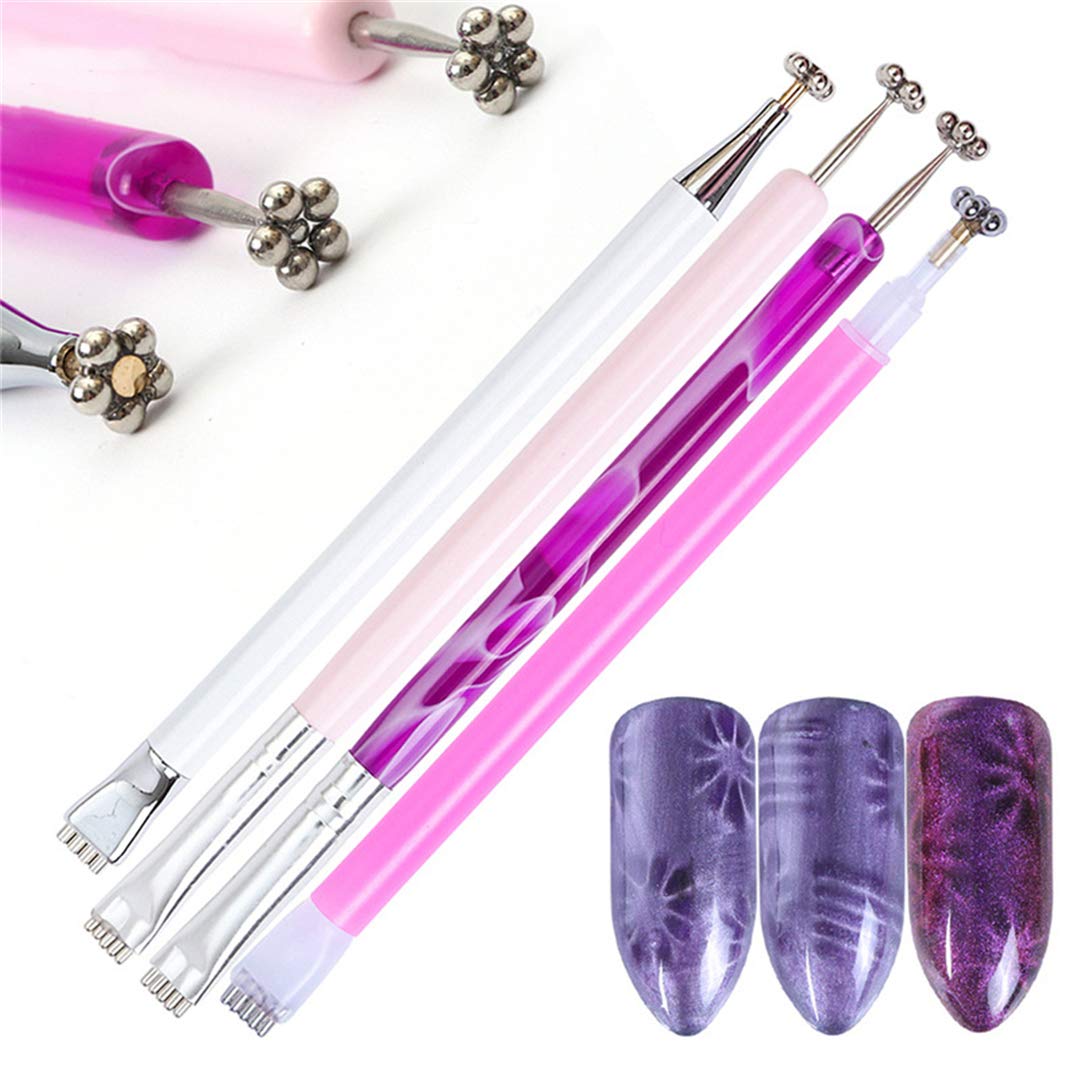 Pure Vie Nail Magnet Tool Set - 4 Pcs Double Ended Wand For Cat Eye Gel Nail Art