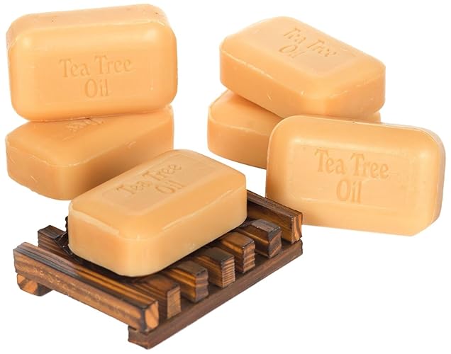 The Soap Works Tea Tree Oil Soap Bar, 6 Count + Free Natural Wood Dish, 0.63 Oz