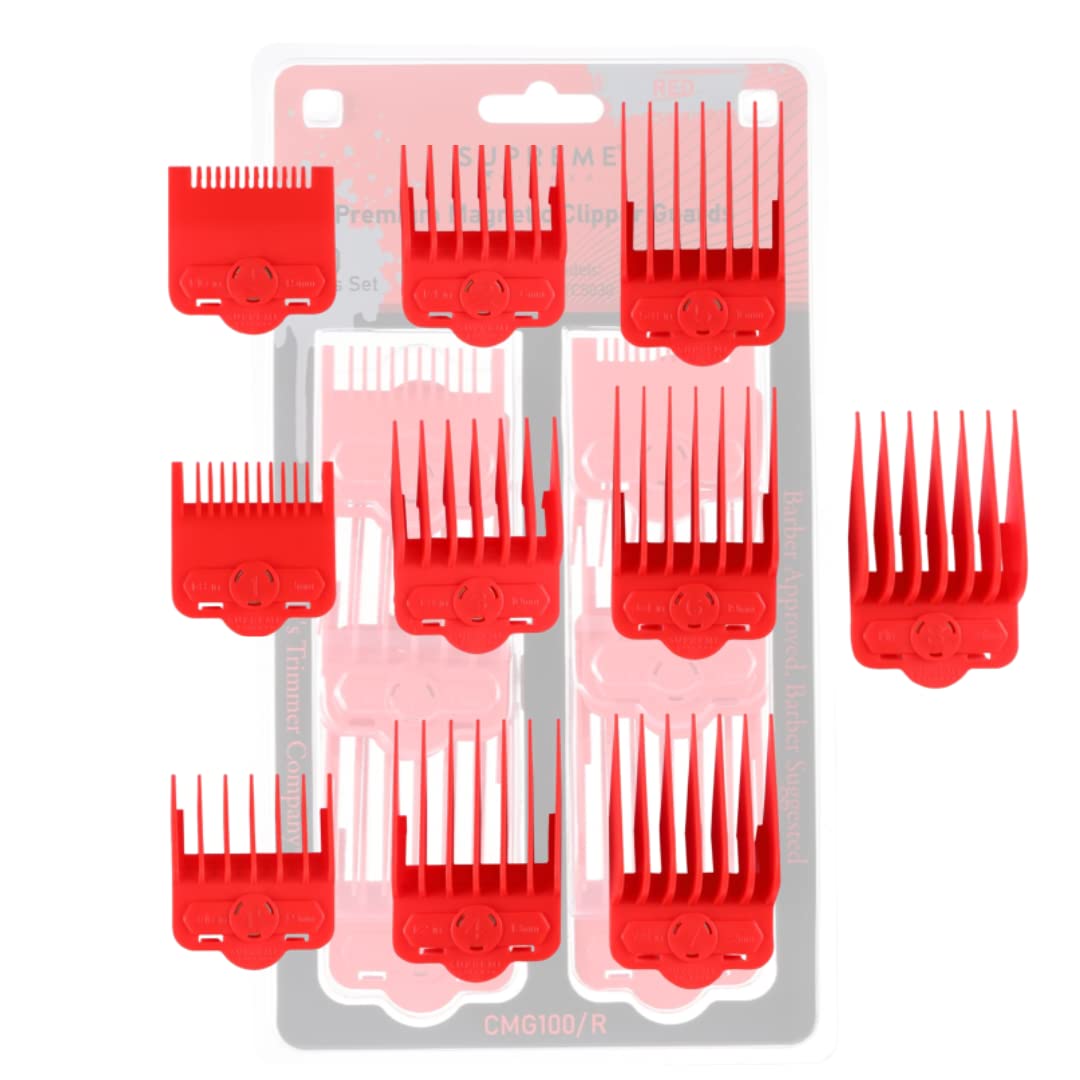 Supreme Trimmer Cmg100 Magnetic Guide Combs - 10 Cutting Lengths Hair Clipper Guards, Red