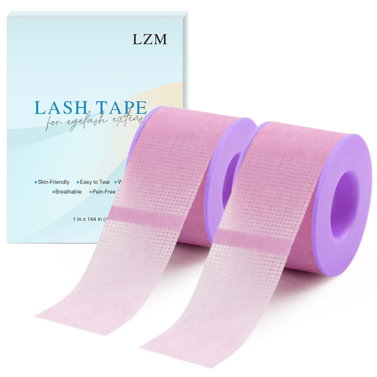 Lzm Lash Tape For Eyelash Extensions - Silicone Gel, Pain-Free, 2 Rolls, Purple, 1In X 4