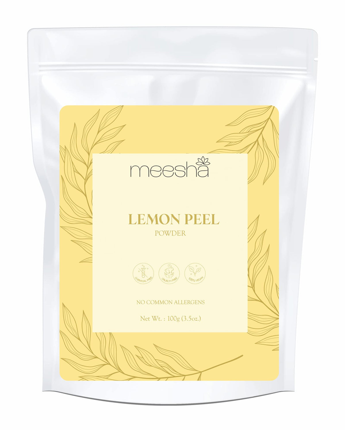 Meesha Lemon Peel Powder - Hydrating, Exfoliating, Rich In Vitamin C For Face Masks & Scrubs - 3.5