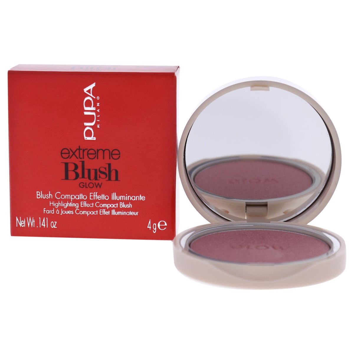 Pupa Milano Extreme Blush Glow - Radiant Blush & Highlighter, 100 Exotic Rose, 0.14 Oz