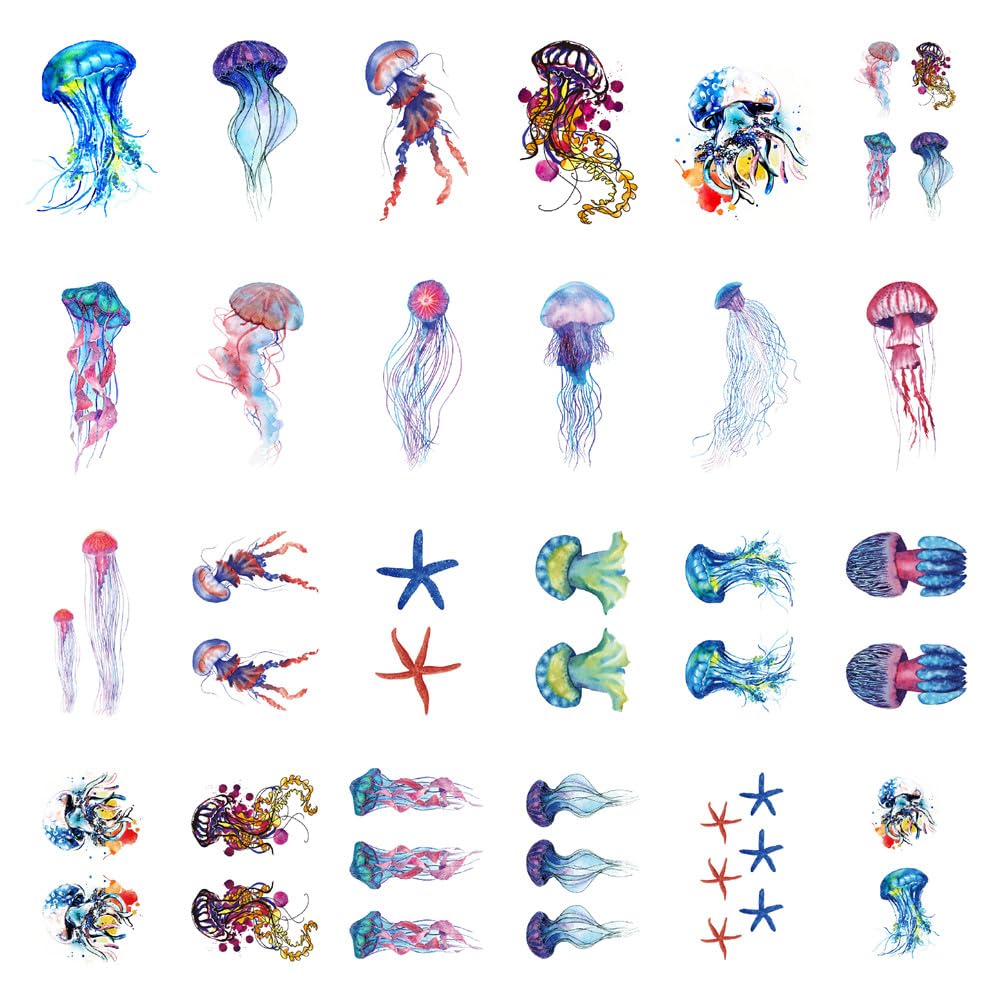 Sanerlian Jellyfish Octopus Temporary Tattoo Stickers - Waterproof Ocean Party Favor Set Of 24