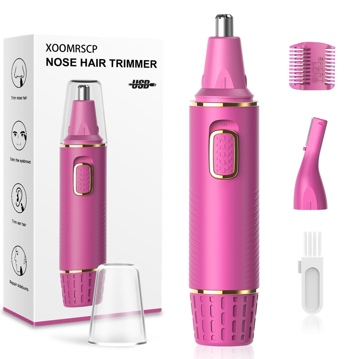 Xoomrscp Nose Hair Trimmer For Women, Painless Usb Rechargeable, Ipx7 Waterproof, Rose