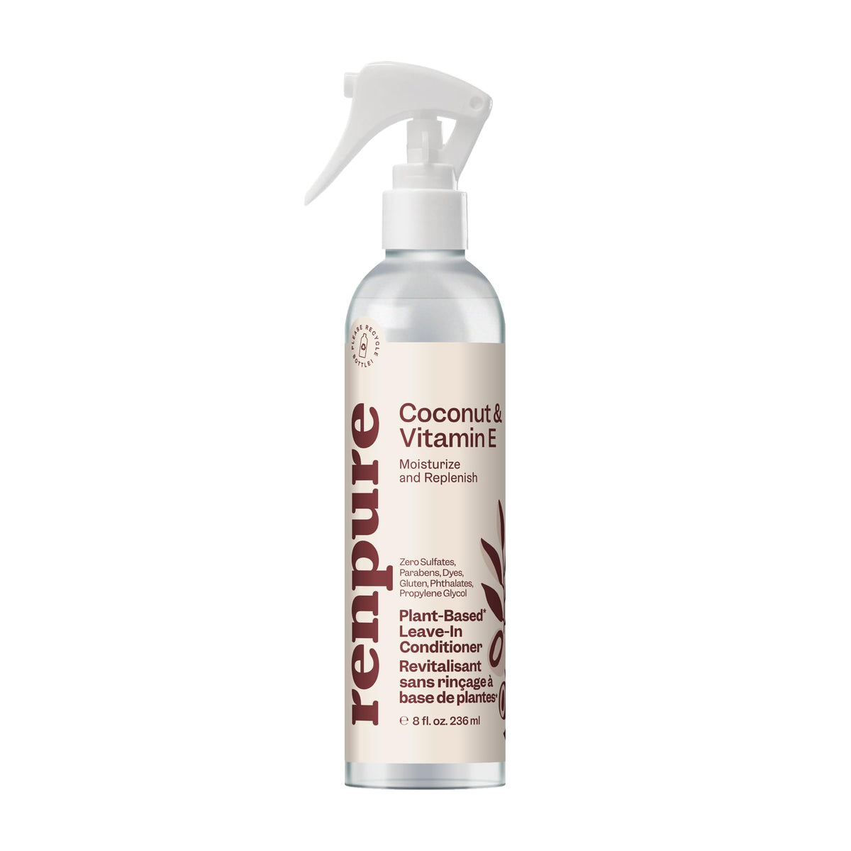 Renpure Leave In Conditioner Spray - Hydrating Vitamin E & Coconut Oil, Sulfate Free, 8 Fl Oz