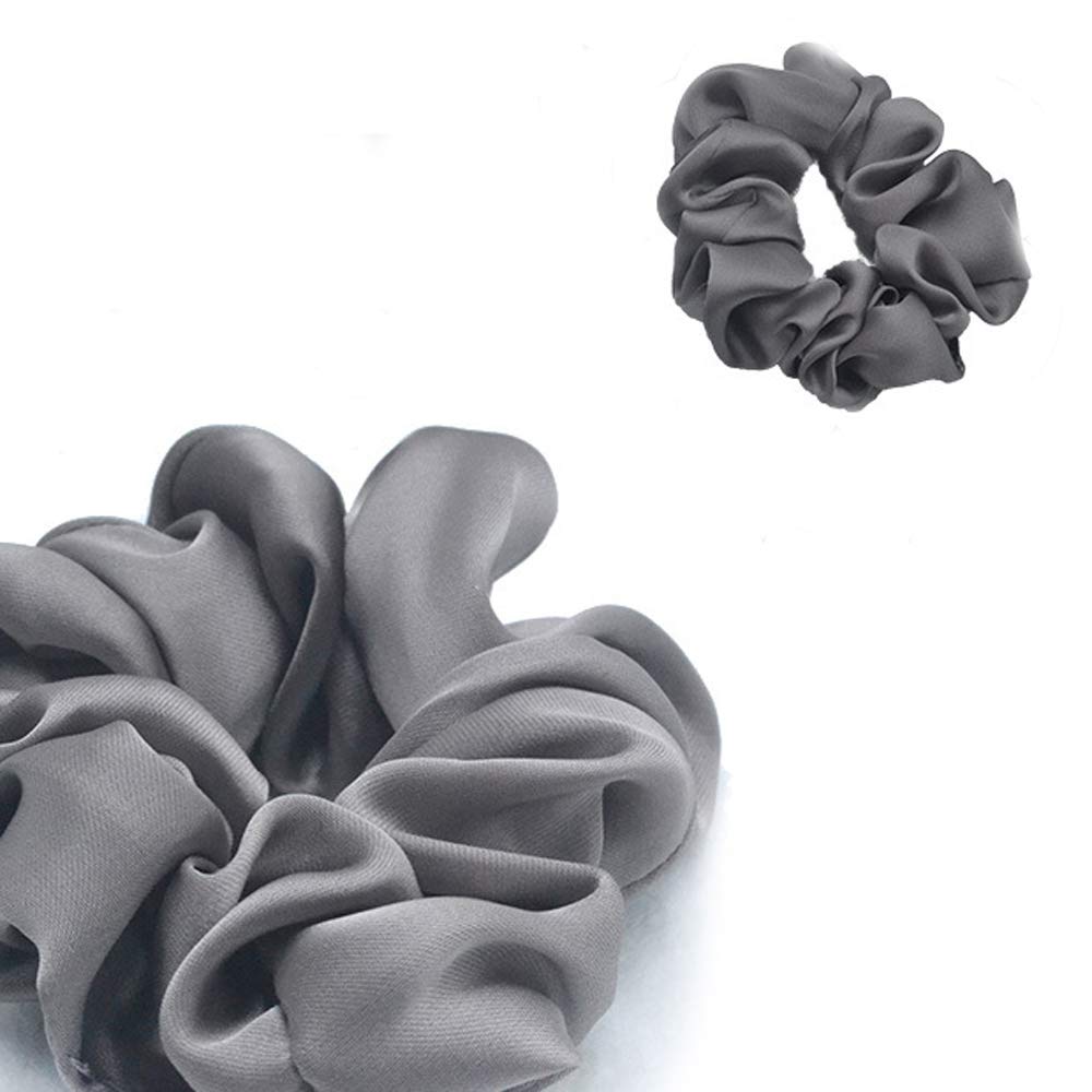 Ceozy 2 Pack Grey Satin Hair Scrunchies - No Crease Elastic Bands For Girls & Women