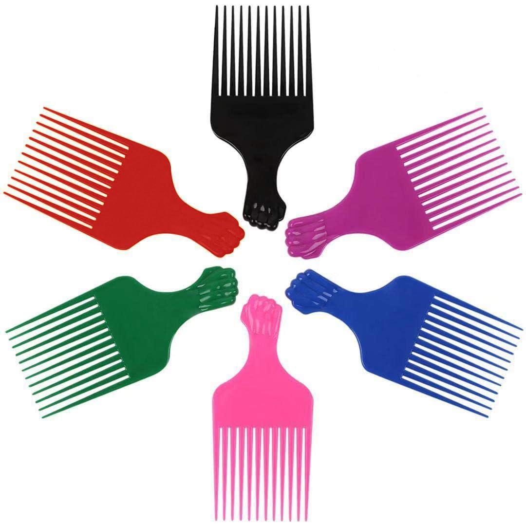 LEADUWAY Rainbow Lift Picks for Curly & Afro Hair - 6.5&quot; Plastic, 6 Pack