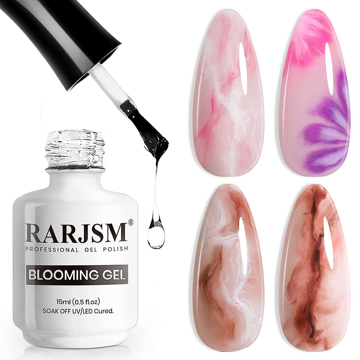 Rarjsm Blooming Gel Nail Polish 15Ml - Uv Led Soak Off For Marble & Watercolor Designs