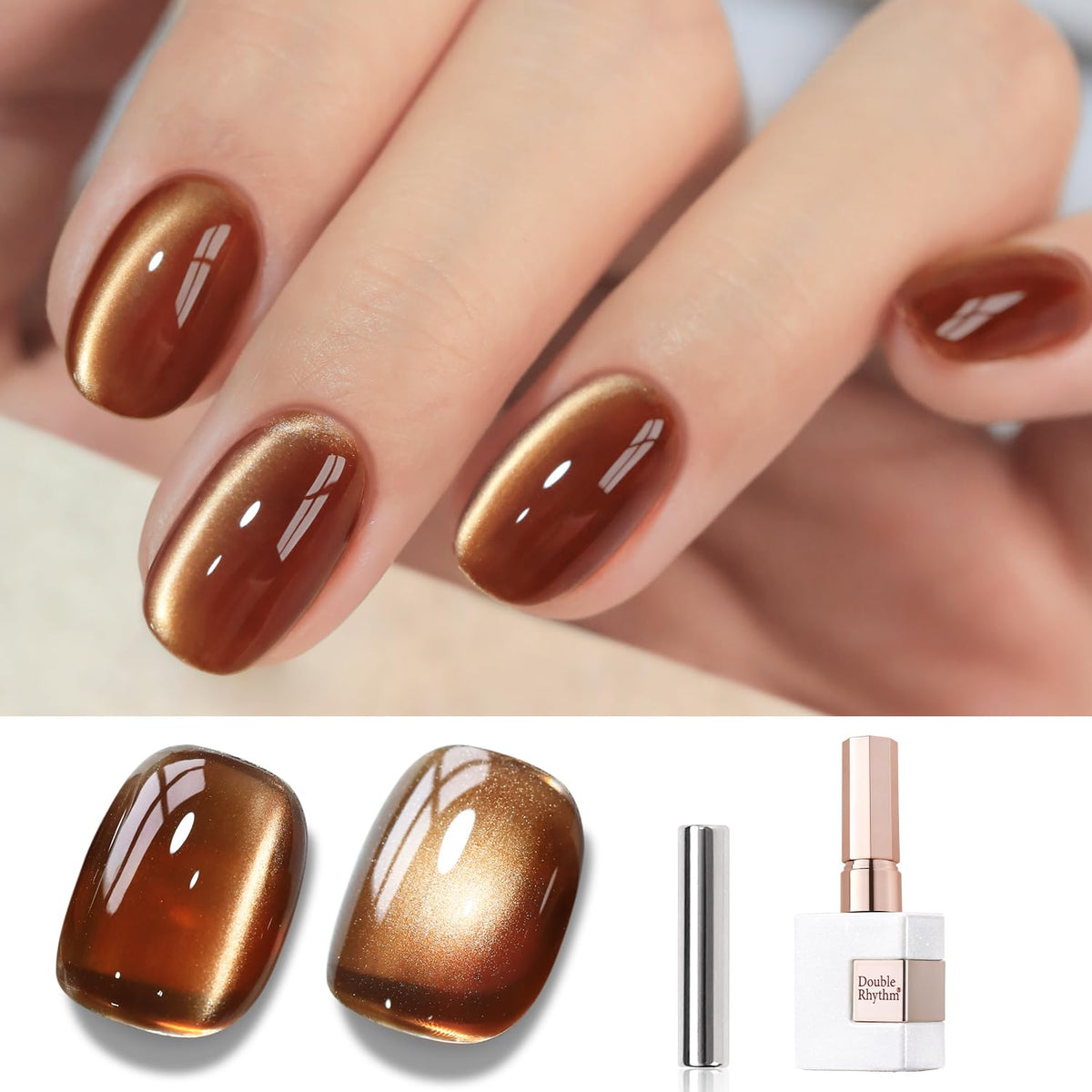 Double Rhythm Holographic Jelly Brown Cat Eye Gel Polish 15Ml - Magnetic Nail Art Diy