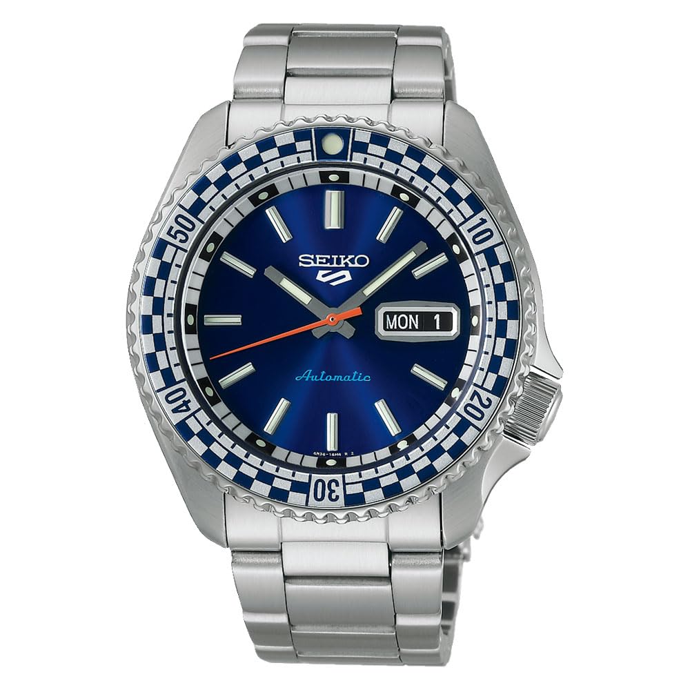 Seiko 5 Sports Special Edition Srpk65K1, Silver, Petrol Blue, Checkered Flag Design Watch