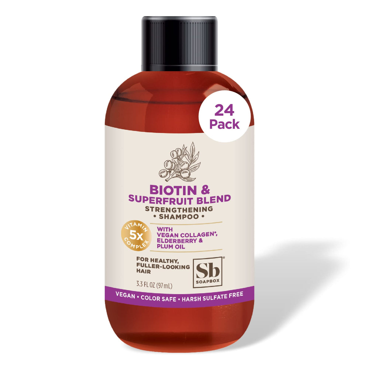 Soapbox Biotin Shampoo, 24-Pack Travel Size, Volumizing & Repairing For Hair Growth, 3.3 Oz Each