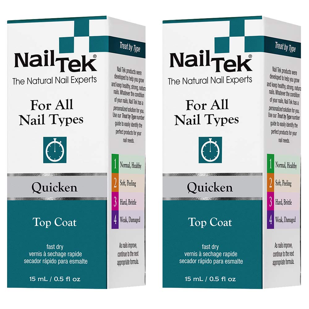 Nail Tek Quicken Fast Drying Top Coat, 0.5 Oz, 2-Pack For All Nail Types